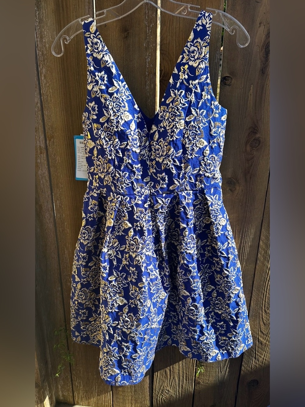 NWT Kaya & Sloane Royal Blue and Gold‎ Floral Jacquard Dress size small